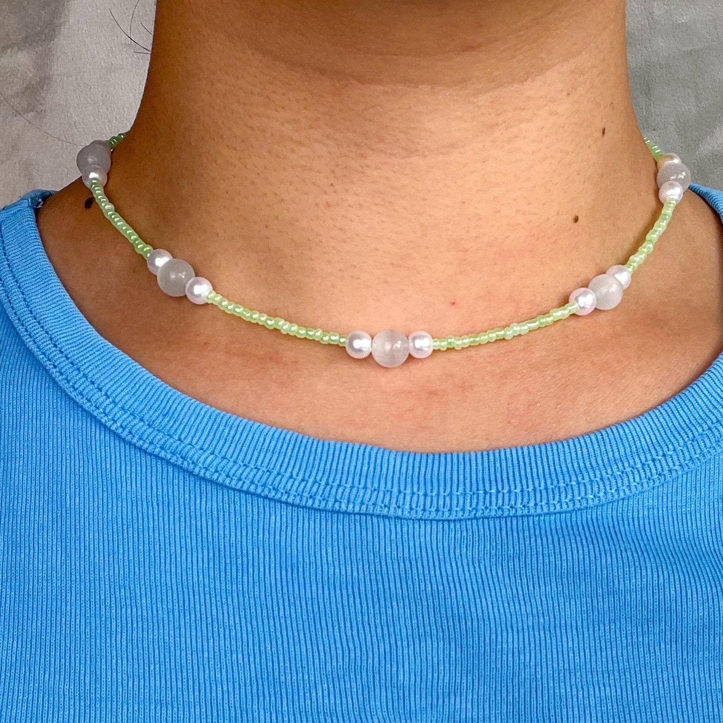 Pastel green beaded necklace