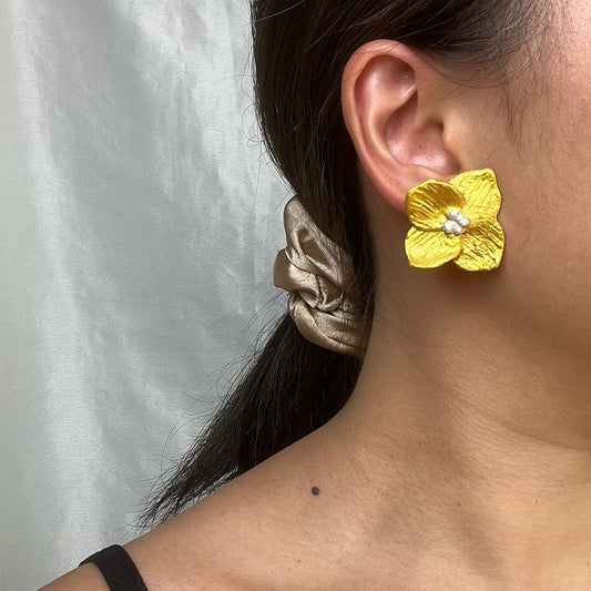 Golden Hydrangea Flower Earring