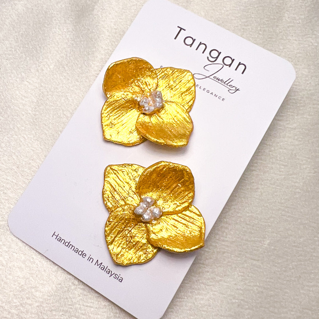 Golden Hydrangea Flower Earring