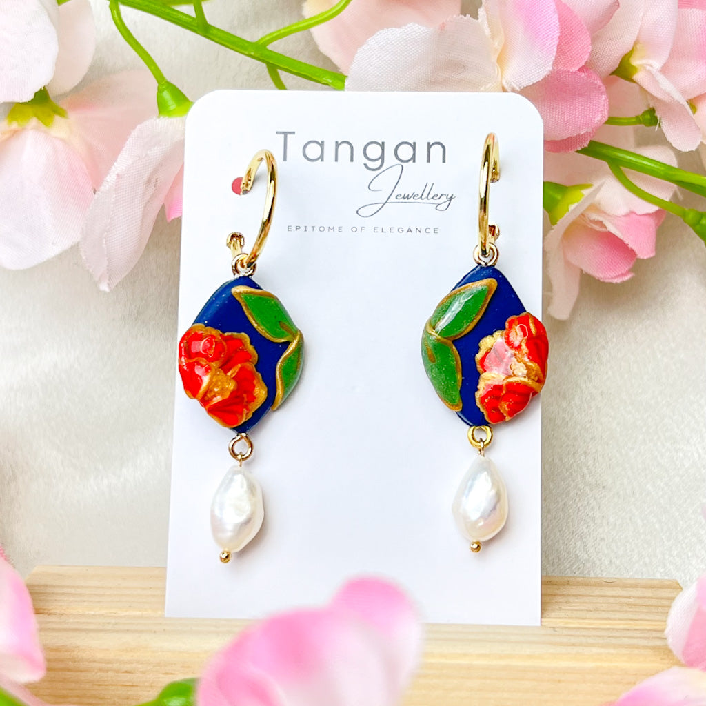 Nyonya Floral Pearl Hoops