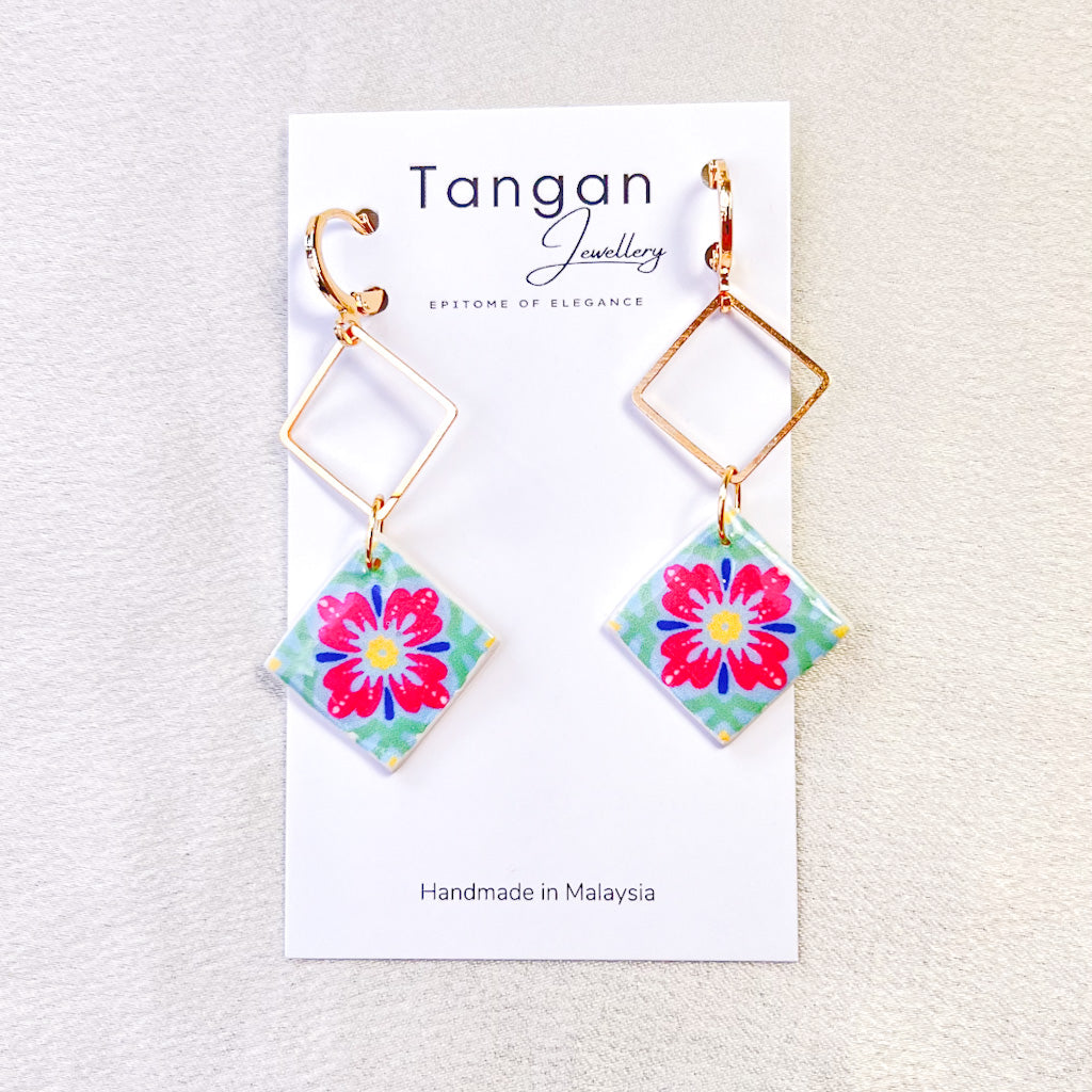 Peranakan Tile Hoop Earring