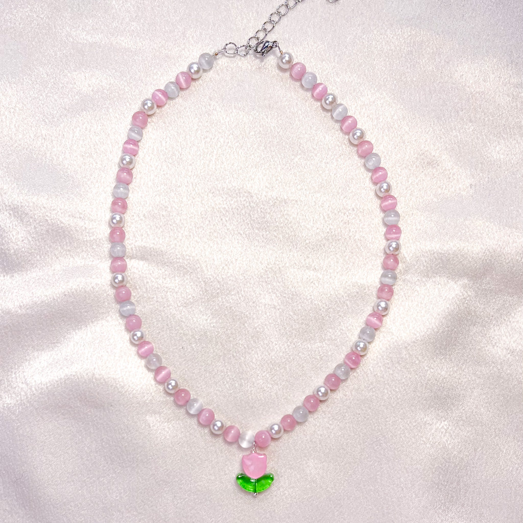 Pink Tulip Barbiecore Necklace