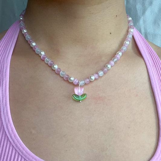 Pink Tulip Barbiecore Necklace