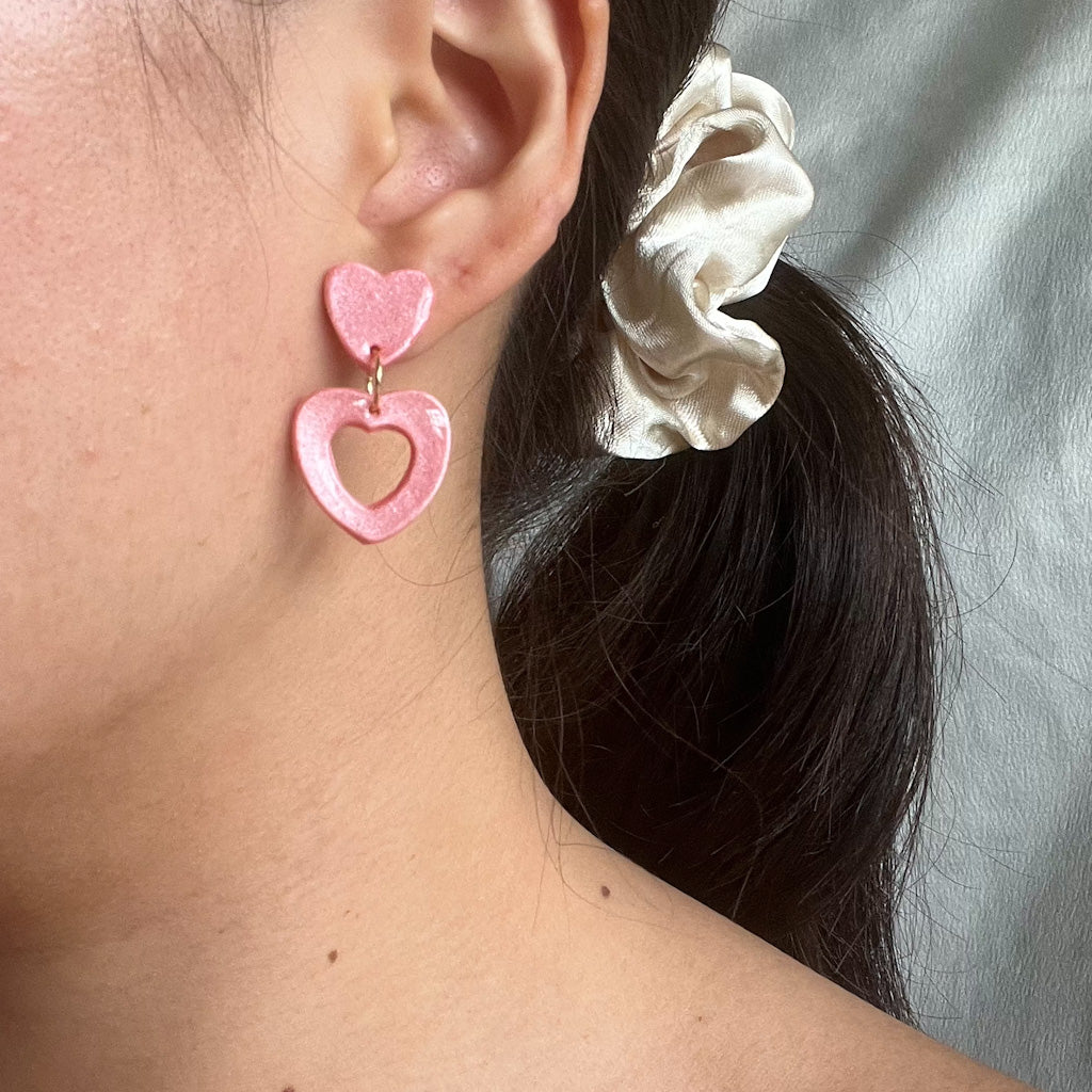 Pink Hearts Earring