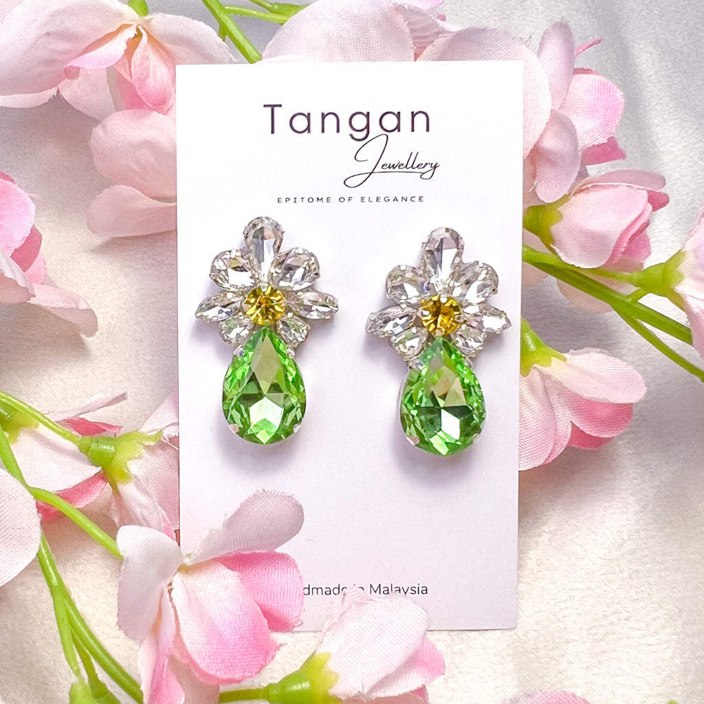 Green Floral Crystal Earring