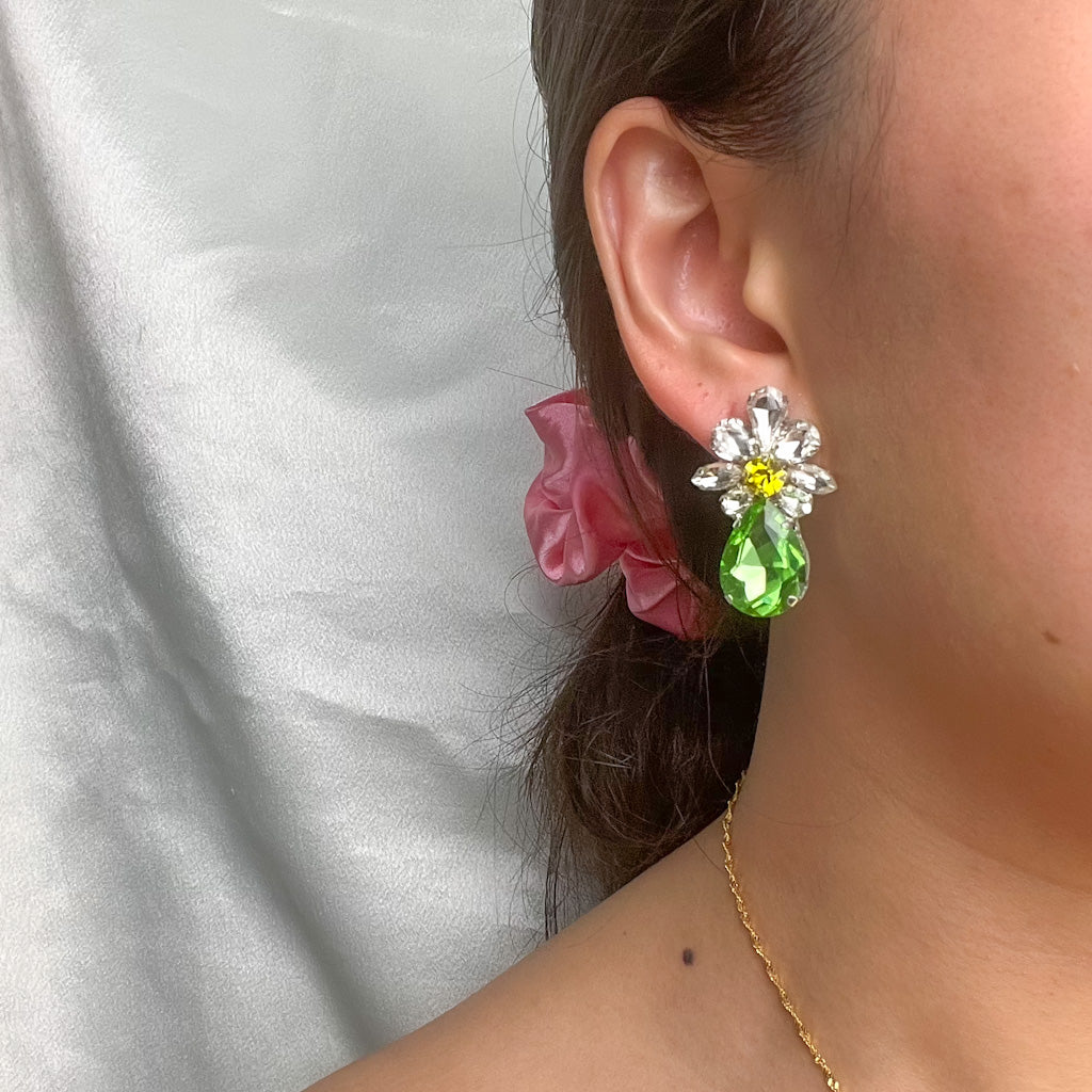 Green Floral Crystal Earring